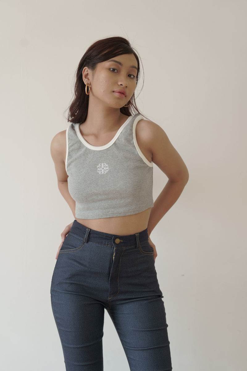 Anagram Ribbed Cropped Tank Top in Light Grey
