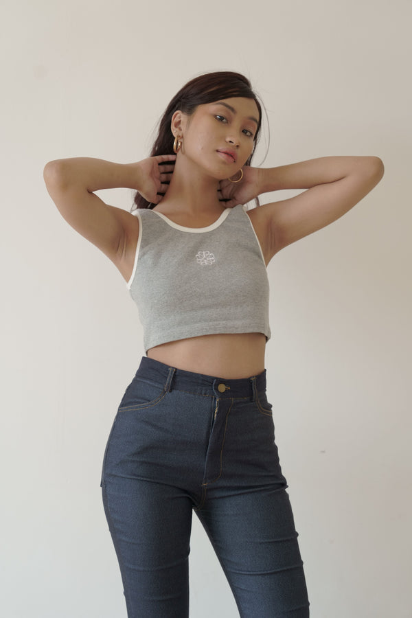 Amygo Anagram Ribbed Cropped Tank Top in Light Grey START SHIPPING 25 MAY