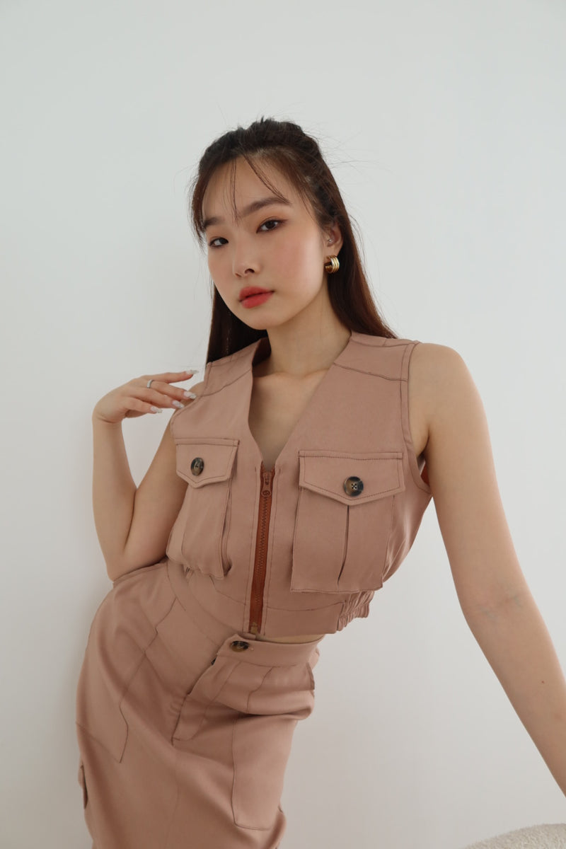 Dana Cargo Vest in Rosy Nude