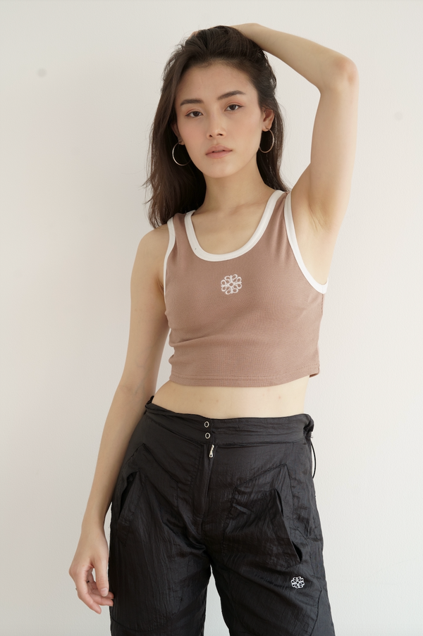 Anagram Ribbed Cropped Tank Top in Milo