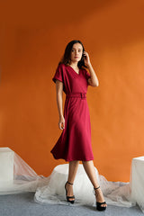 Haven Multiway Flare Dress in Maroon