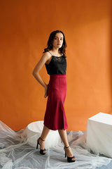 Morgan Slit Hw Skirt in Maroon