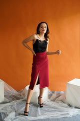 Morgan Slit Hw Skirt in Maroon