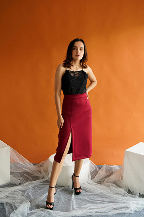 Morgan Slit Hw Skirt in Maroon