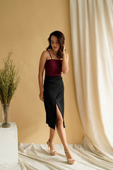 Morgan Slit HW Skirt in Black