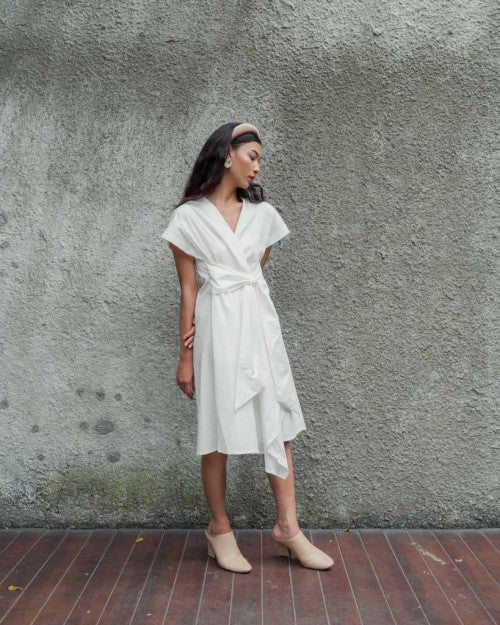 Catalina Wrap Dress in White (READY!)