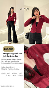 Amygo Anagram Cable Knit Cardigan Top in Burnt Cherry