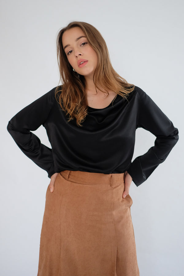 Satin Drapery Top in Black