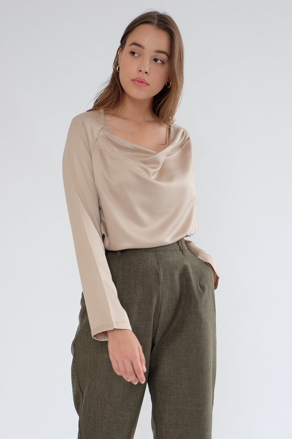 Satin Drapery Top in Nude