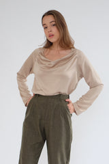 Satin Drapery Top in Nude