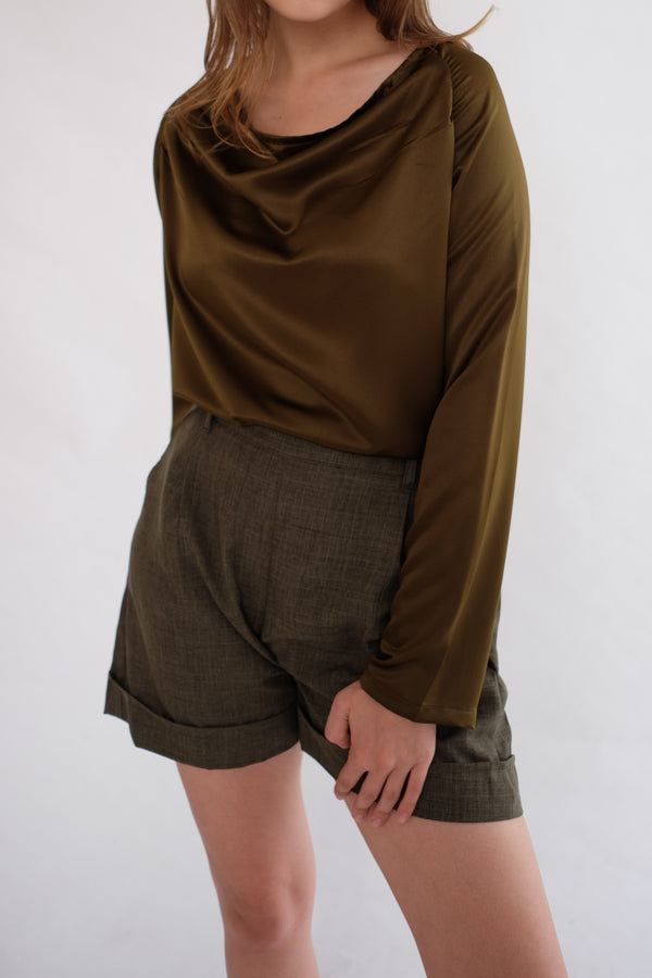 Satin Drapery Top in Olive