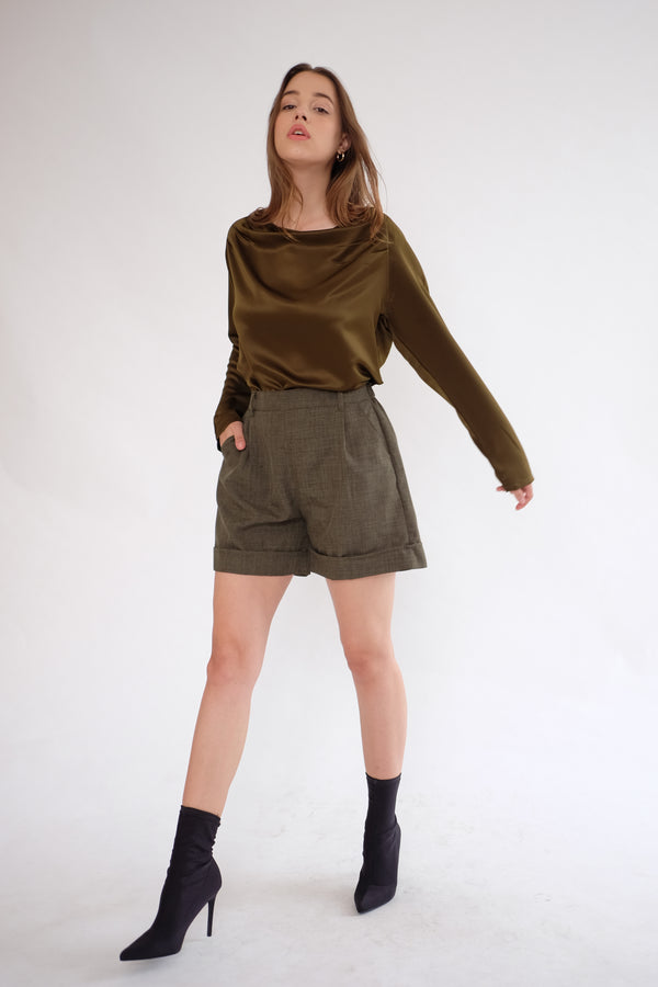 Satin Drapery Top in Olive