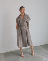 Set Linen Trench Outer Dress In  Mocca & Lois Linen Cullote Pants In Mocca