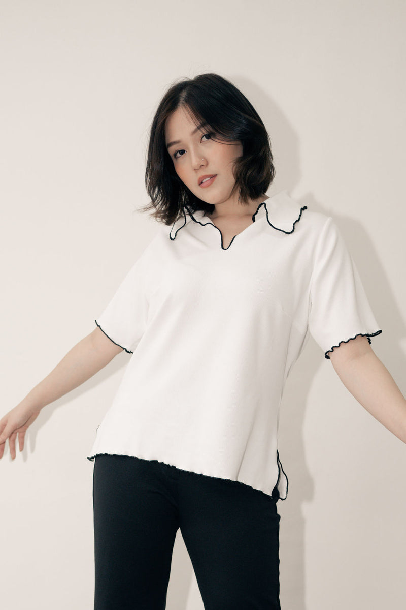 Curly Polo Top in White