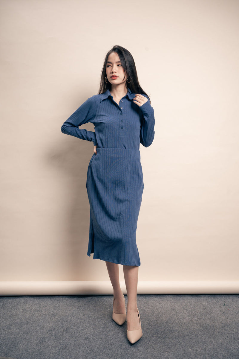 Gina Midi Skirt in Denim Blue