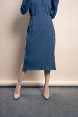 Set Cleo Polo Top & Gina Midi Skirt in Denim Blue