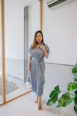 GABY CONTRAST STITCH DRESS OUTER IN SMOKE BLUE