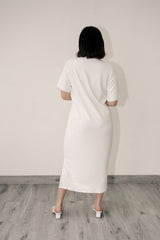 Jade Mock Neck Dress in White