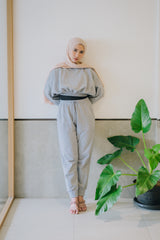 BUNDLE SET - TERRY CROPPED SWEATER & TERRY JOGGER PANTS IN MISTY GREY