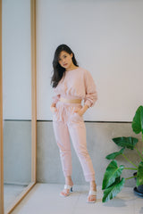 BUNDLE SET - TERRY CROPPED SWEATER & TERRY JOGGER PANTS IN BABY PINK