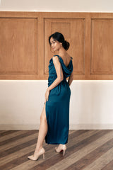 Kendall Multiway Silk Dress in Teal Blue