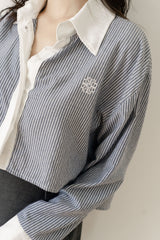 Amygo Anagram Cropped Shirt in Blue Stripes