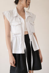 Devon Pocket Vest Top in White Contrast Black