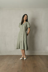 Cassie Button Midi Dress in Sage Green