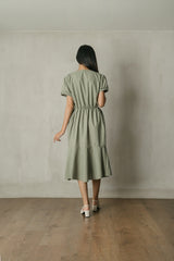 Cassie Button Midi Dress in Sage Green