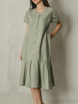 Cassie Button Midi Dress in Sage Green