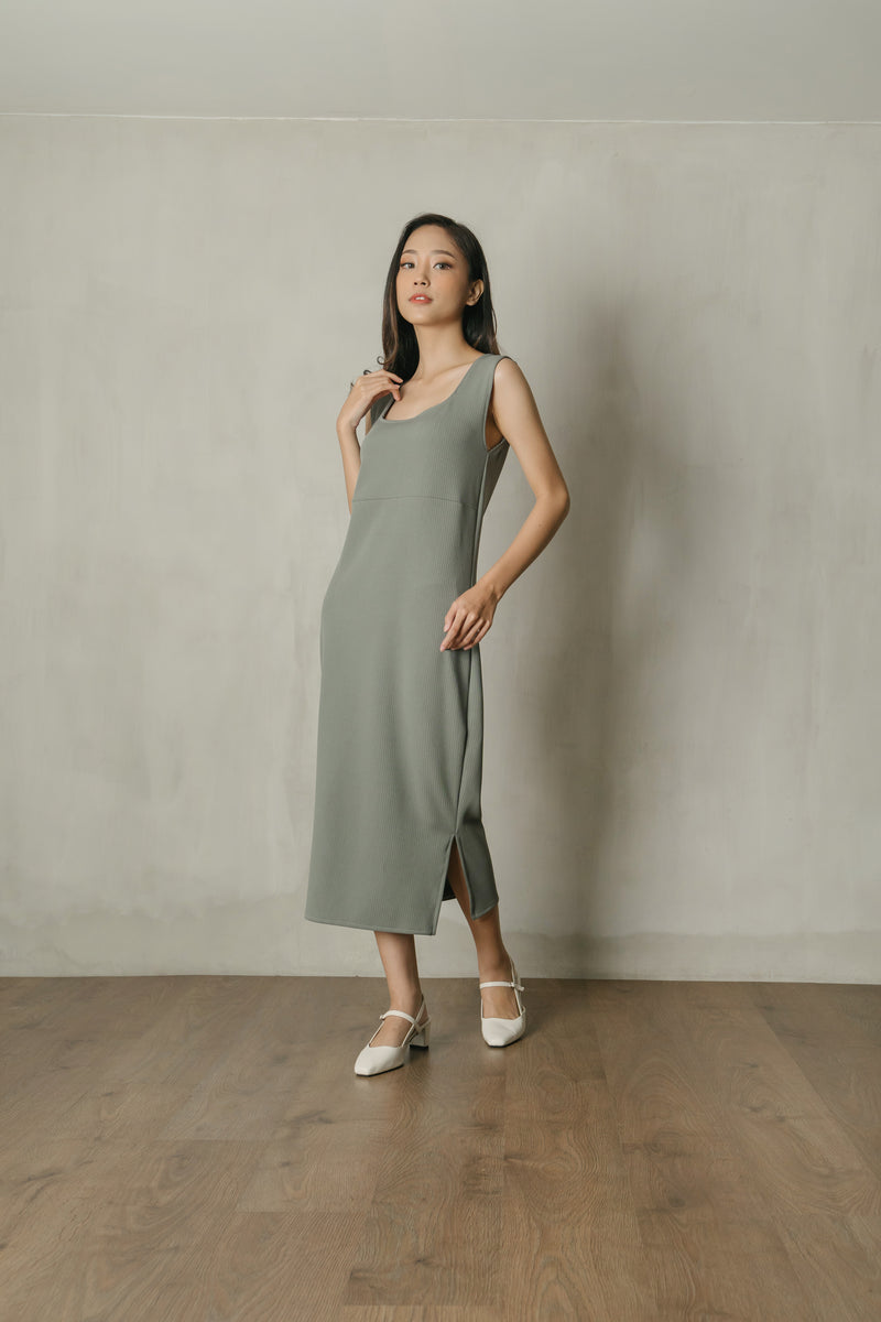 Paloma Knit Midi Dress in Smoke Green