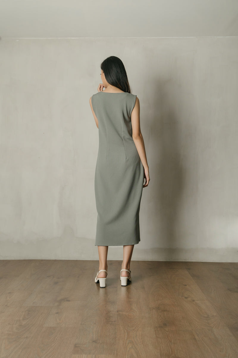 Paloma Knit Midi Dress in Smoke Green