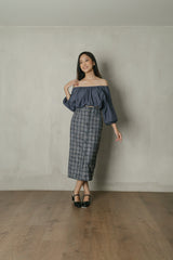 Frida Plaid Midi Skirt in Navy Denim