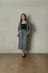 Frida Plaid Midi Skirt in Navy Denim