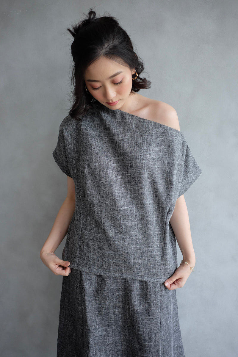 Lou One Shoulder Top In Charcoal Grey