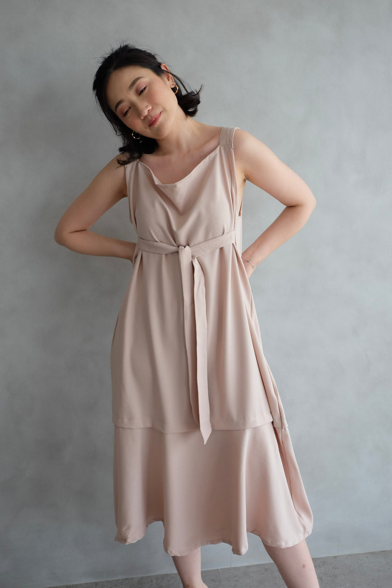 Emma Overall Dress In Blush Nude