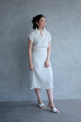 Pome Pleats Midi Dress in White