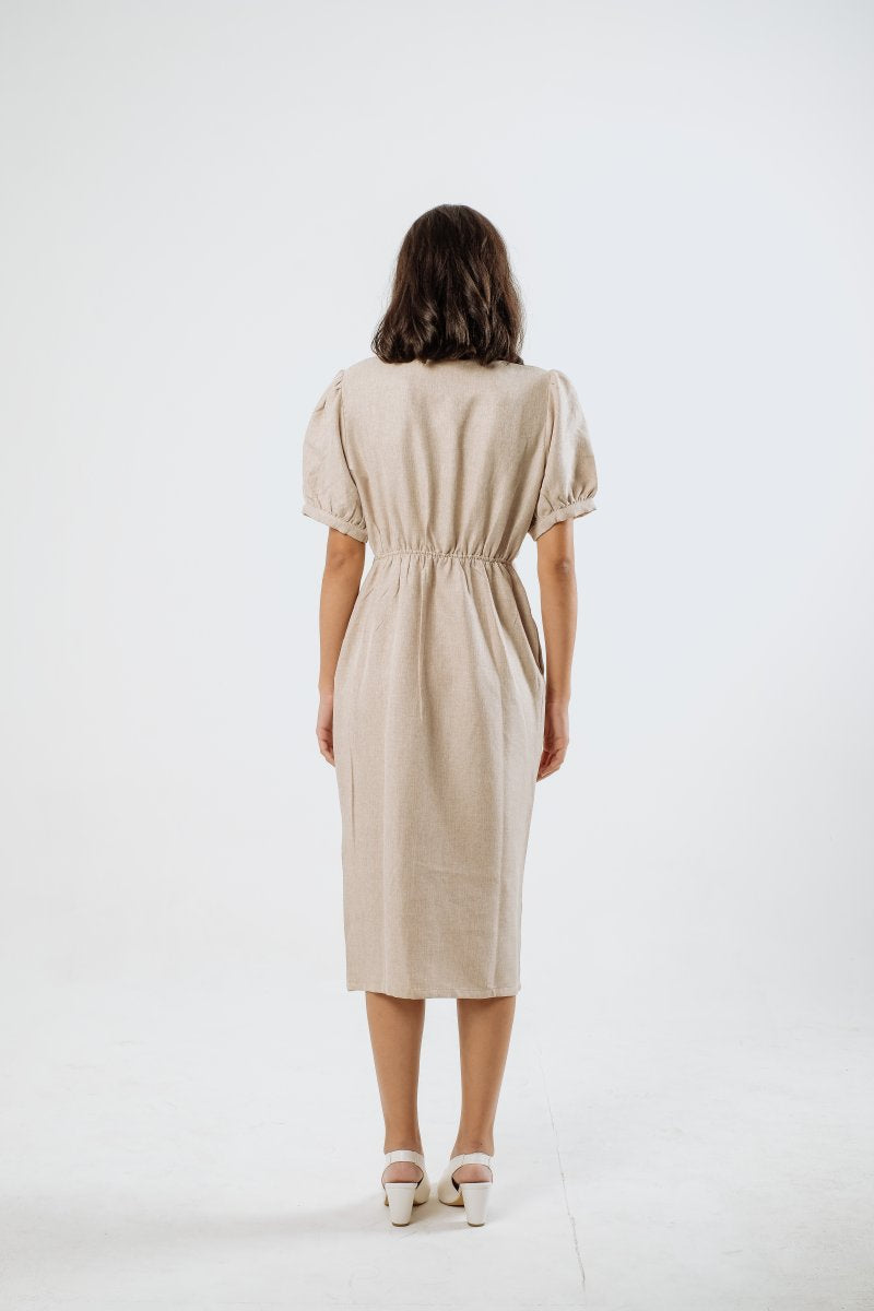 Kate Linen Midi Dress in Creme
