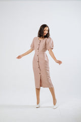Kate Linen Midi Dress in Ash Pink