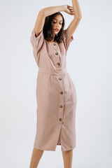 Kate Linen Midi Dress in Ash Pink