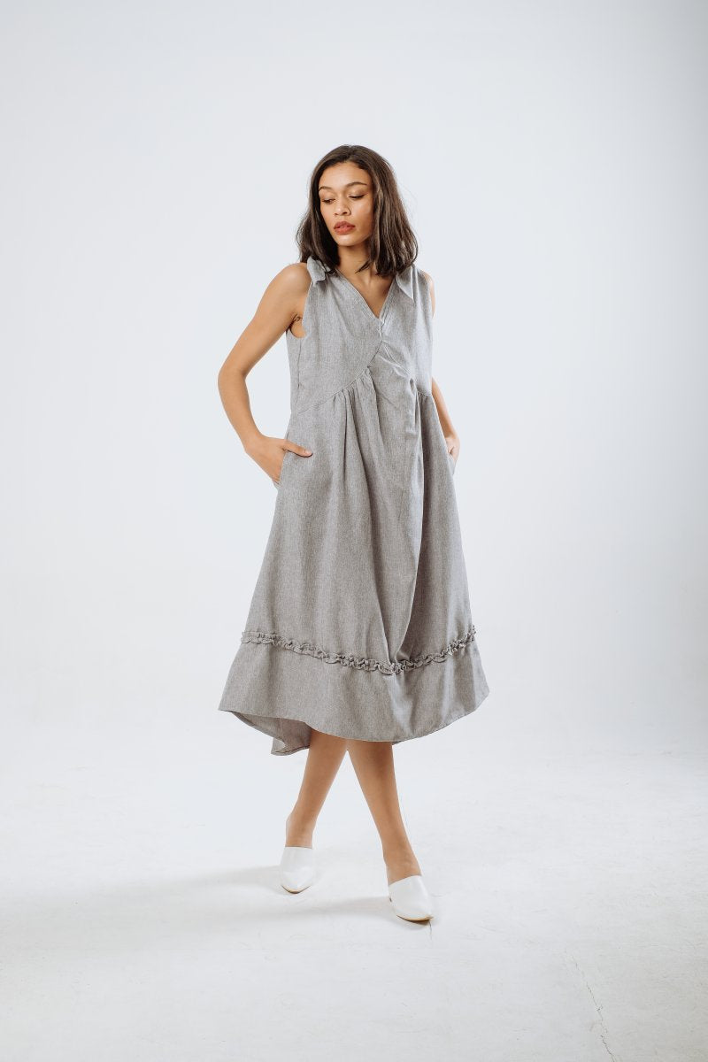 Resort Linen Midi Dress in Sky Blue