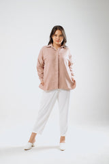 Oversized Linen Shirt in Ash Pink