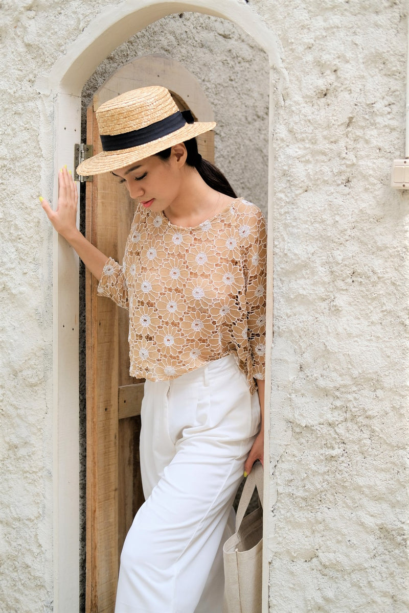 Fleur Lace Top in Nude - White (LIMITED EDITION)