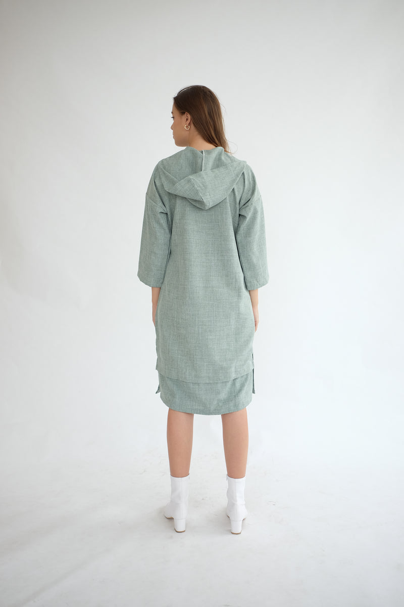 York Hoodie Dress in Sage Green