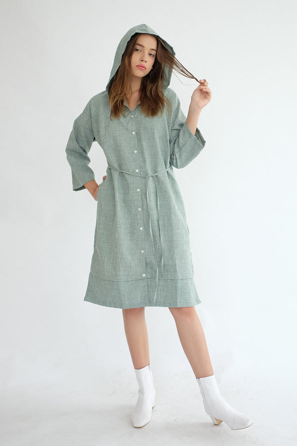 York Hoodie Dress in Sage Green