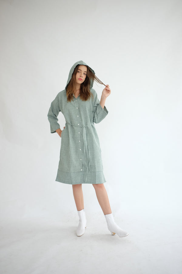 York Hoodie Dress in Sage Green