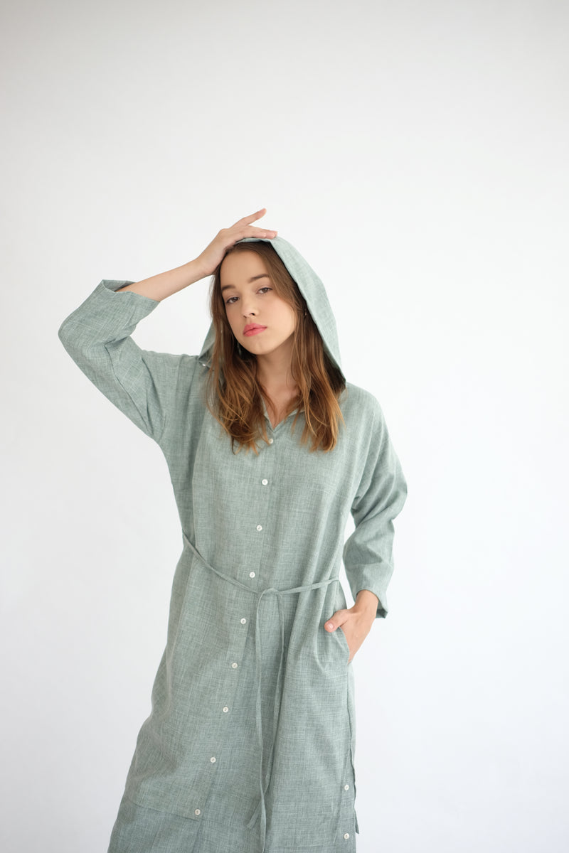 York Hoodie Dress in Sage Green