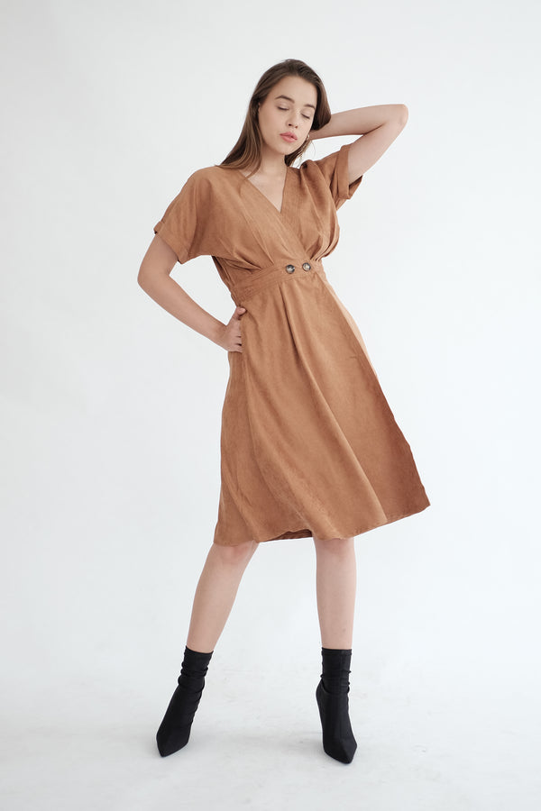 Liberty Flare Midi Dress in Caramel