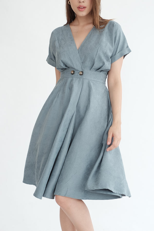 Liberty Flare Midi Dress in Dusty Blue