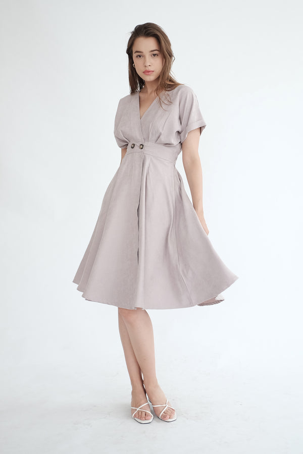 Liberty Flare Midi Dress in Ash Lilac